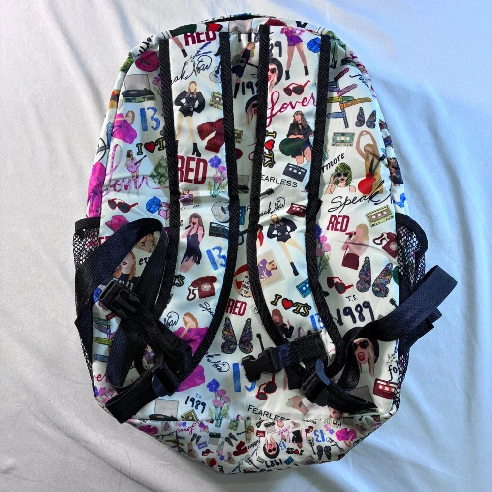 Taylor Swift Eras Collage Backpack Red 1989 Lover Fearless Music Fan Bag White